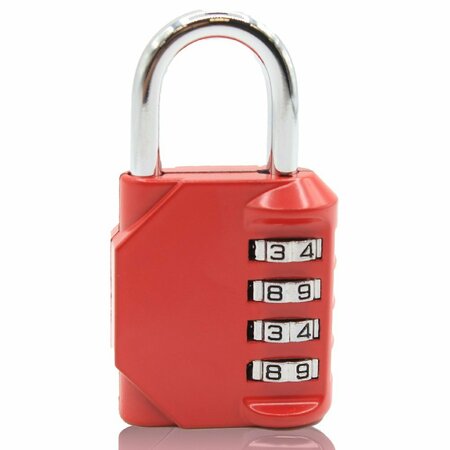 Newhouse Hardware Combination Padlock, Number of Dials 4, Customizable 4-Digit Lock Combo, Red NHH-NUMLK-RD